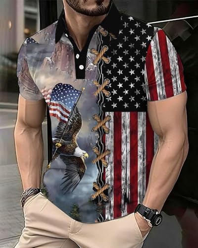 Camiseta polo con diseño de bandera estadounidense, estampado patriótico en rojo, blanco y azul con estrellas, camisa corta para golf miniatura 2