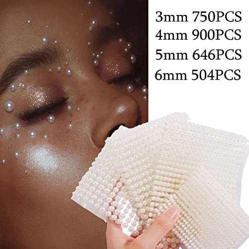 4 Sheets White Pearl Sticker,3D Self Adhesive Acrylic Nail Rhinestone Stickers Flat Back Round Pearl Bead Design For Beauty Makeup Crafts Body Face Nails Art Accessories Diy Decorations For Women #TOP2
