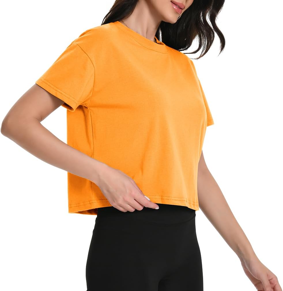 Workout Crop Tops Oversized Tshirts for Women Drop Shoulder Cotton Short Sleeve Tees Boxy Yoga Shirts 2026 - Image 2