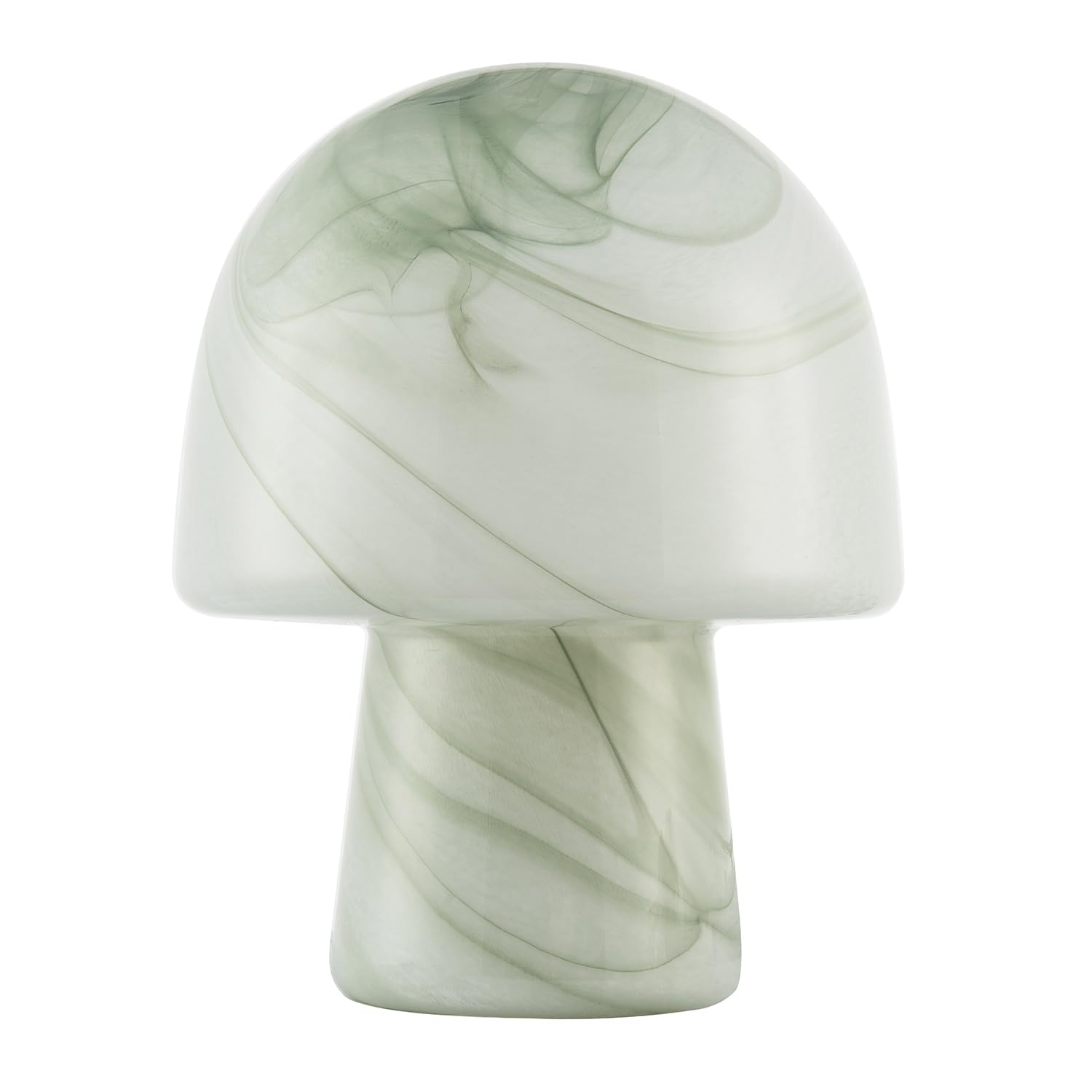 Happy Homewares Modern Designer Green and White Marble Effect Glass Mushroom Table Lamp | 25cm x 20cm | Clear Cable and Inline Switch Button