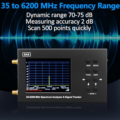 Image of SA6 6GHz Portable Spectrum Analyzer, 3.2 inchColor Touch Screen 35 MHz to 6200 MHz Handheld Micro Frequency Analyzer, 2-in-1 Signal Generator for Wi-Fi 2G 3G 4G LTE, CDMA, DCS, GSM, GPRS, GLONASS