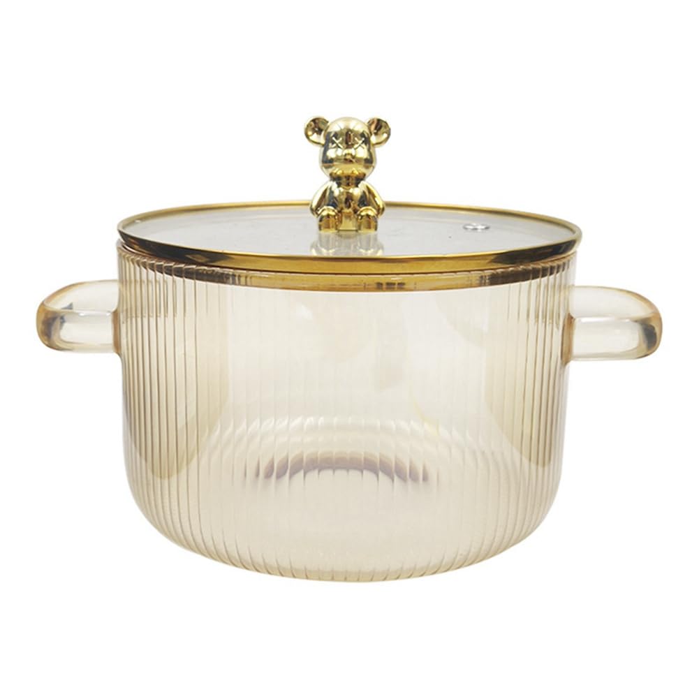 CTRLZS Glass Saucepan Clear Cooking Pot Soup Pot Heating Dual Handles Glass Saucepan with Cover Easy Install Gold