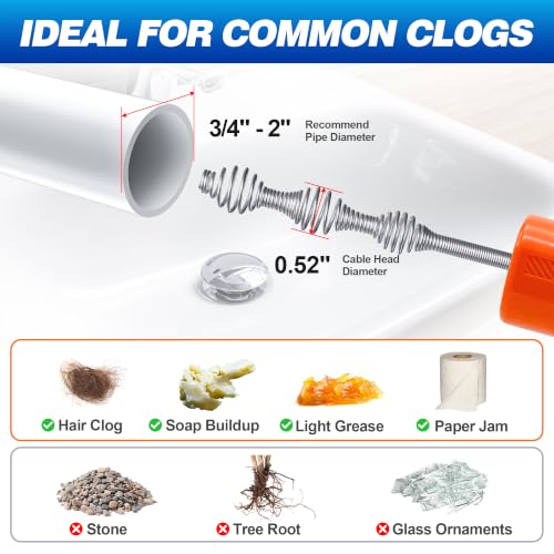 Image of Drain Auger 33Ft, Auto-Feed Drain Clog Remover Plumbing Snake Drain Tools