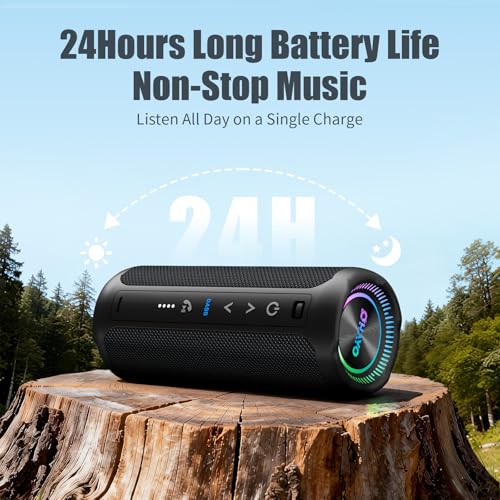 Image of Bluetooth Speaker Wireless Loud Stereo Sound IPX7 Waterproof Outdoor Portable 25W Super Bass Speakers for Home Party Beach with 24H Playtime Colorful Lights BT 5.3 TWS Pairing Birthday Gift Black