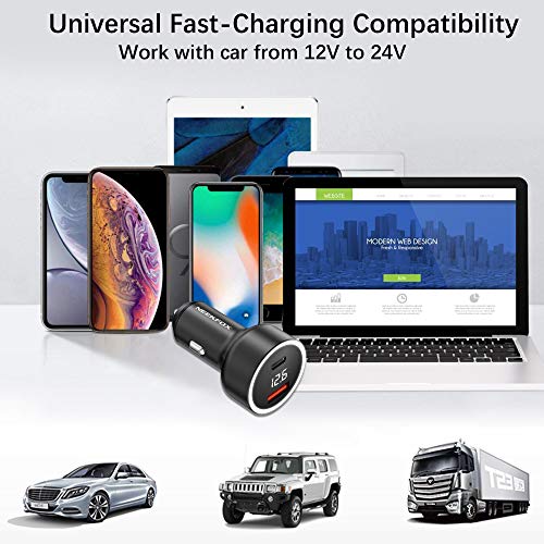 Car Charger, NEEKFOX Mini Dual Port Car Charger, 27W Metal USB Charger Voltage Display with Power Delivery Quick Charge 3.0, Car Adapter Compatible with iPhone 12 pro/XR/Xs/Max, iPad, Galaxy and More