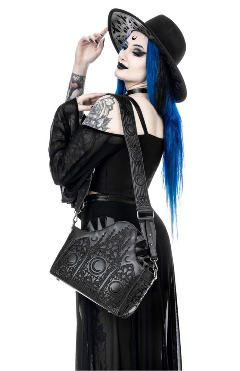Restyle Dark Altar Shoulder Bag Gothic Black Vegan Leather Handbag, Crossbody