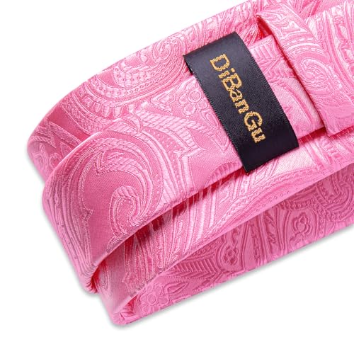 Image of DiBanGu Silk Floral Ties for Men Woven Paisley Necktie and Tie Clip Handkerchief Cufflinks Set for Party Wedding