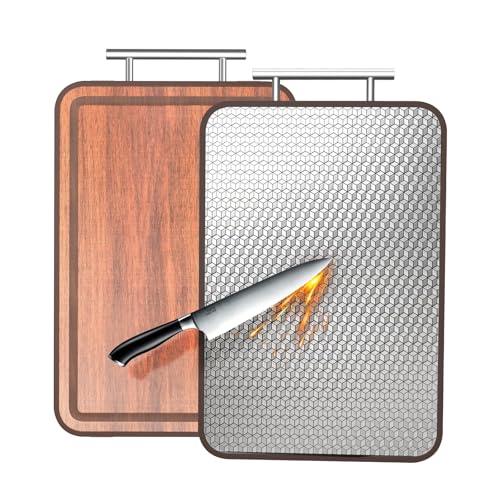 Tabla de cortar rectangular de madera y acero inoxidable miniatura 1