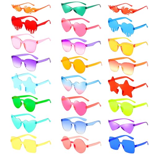 Pibupibu 24/48 Pack Mixed Rimless Colorful Party Sunglasses Bulk, Fun Party Glasses Photoshoot Prop Costume Eyewear