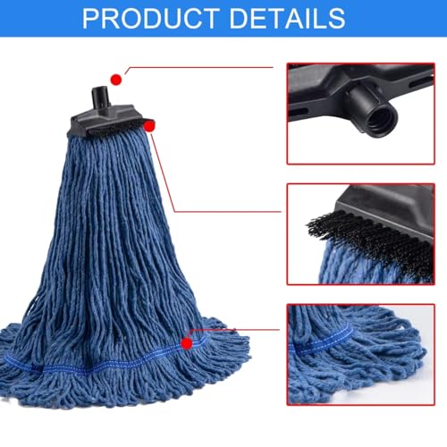 Image of Matthew Large Heavy Duty Mop Head Commercial Replacement for General and Floor Cleaning, Screw-on Wet Industrial Cotton Looped End String Head Refill (Blue Pack of 2) w /Built-in Flexible Bristle Brush