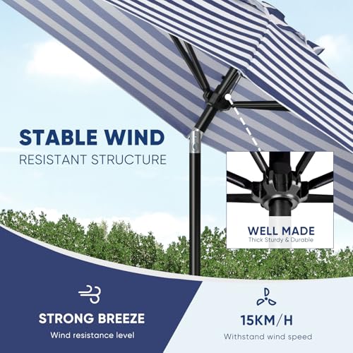 Image of Tempera Heavy Duty High Wind Beach Umbrella with Sand Anchor & Carry Bag | Patio Outdoor Umbrella with Aluminum Frame and Push Button Tilt, Ideal for Garden Lawn, UPF 60+
