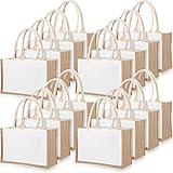 16 Pack Burlap Tote Bags Jute Tote Bags with Handles Reusable Blank Canvas Grocery Bag for Women Bridesmaid Wedding Gift DIY Beach Shopping, 12.6 x 8.3 x 5.1 Inch