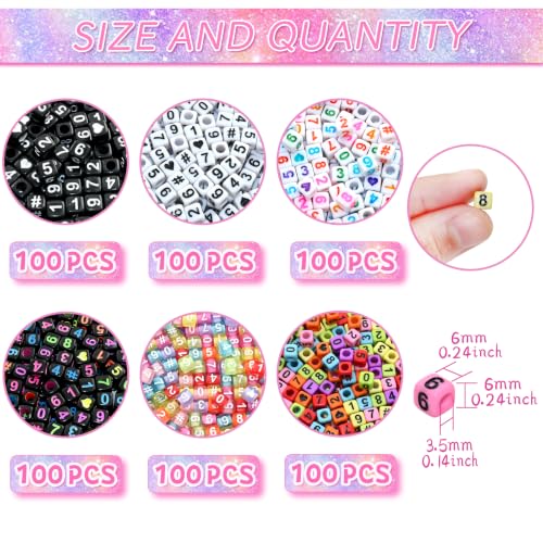 Image of Looconi 600pcs Number Beads 6 Colors Acrylic Square 6x6mm Number Beads Each Color 100pcs