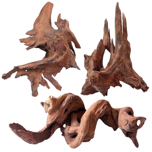 Natural Aquarium Driftwood for Fish Tanks & Reptile Terrariums – Safe Fish Tank Decorations, Unique Twisted Branches 3-Piece 7-11 Inch Low Tannin, Easy to Sink