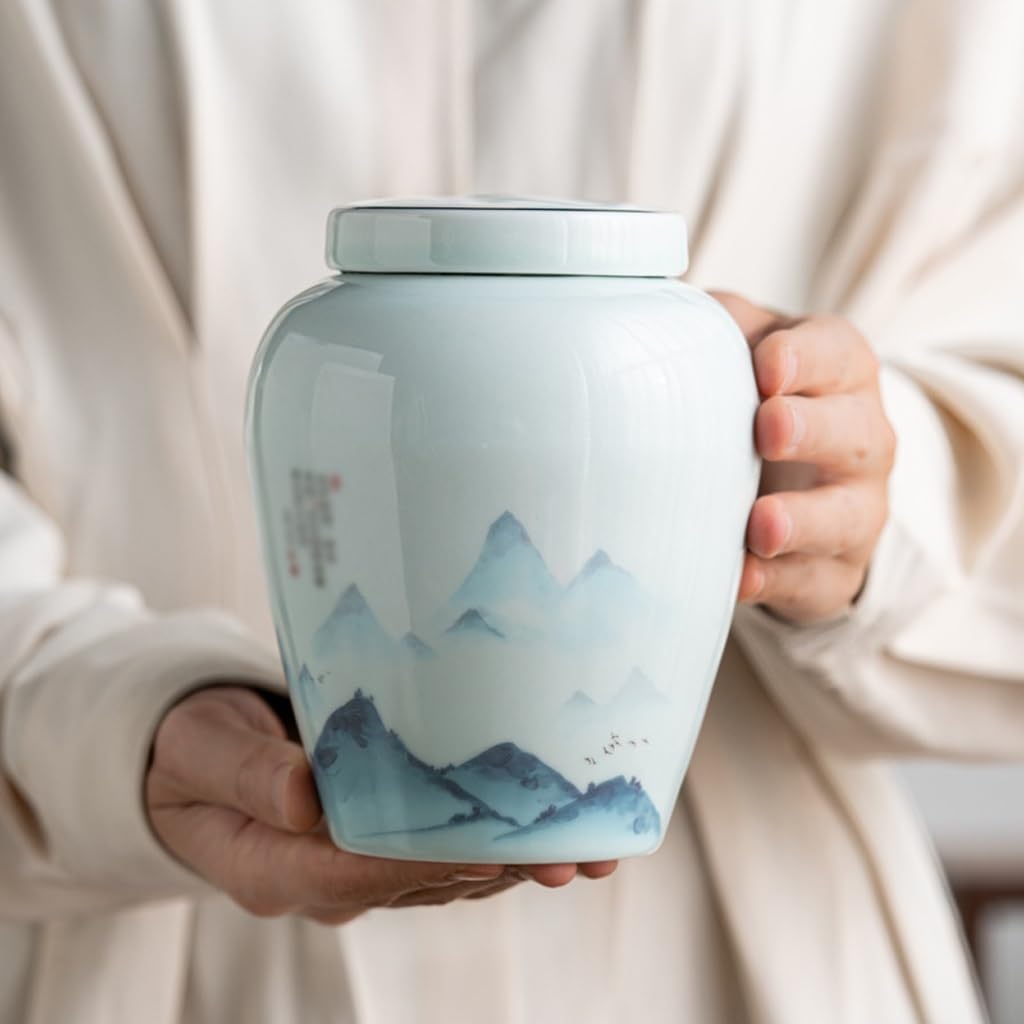 Ceramiczny pojemnik na herbatę małe puszki świeżej herbaty, zielona herbata i czarna herbata, obraz krajobrazowy puszki do przechowywania herbaty pojemnik na herbatę