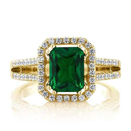 Gem Stone King 18K Yellow Gold Plated Silver Emerald Cut 9X7MM Gemstone Birthstone Wedding Anniversary Promise Engagement Ring For Women | Available In Size 5, 6, 7, 8, 93