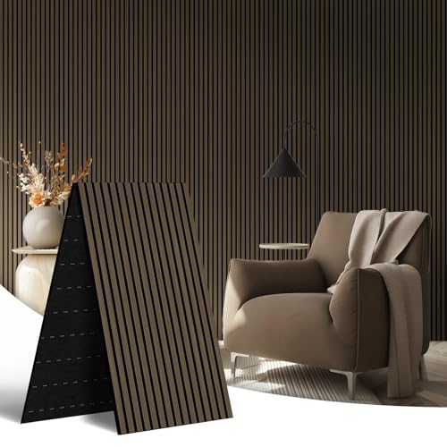 AKK-Star Acoustic Wood Slat Wall Panels Folded 1 Pack - 94.4" X 23.6 "X 0.7", Folds to 2X 47.2" X 23.6" X 0.7" 15.5ft² WPC Soundproof 3D Wall Paneling for Home Decor Noise Reduction(5# Dark Walnut)