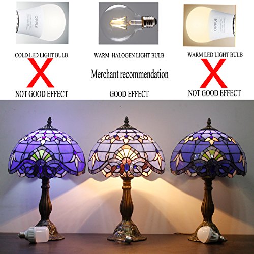 Image of WERFACTORY Tiffany Lamp Stained Glass Table Lamp 18Inch Blue Purple Baroque
