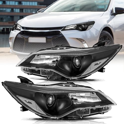 Aosky Fit for 2015 2016 2017 Toyota Camry Headlights Assembly Halogen Headlamp Black Housing with Clear Reflector without bulbs
