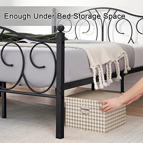 VECELO-Full-Size-Bed-Frame-Metal-Platform-Bedframe-with-Deluxe-Iron-Art-HeadboardFootboard-126Under-Bed-Storage-No-Box-Spring-Needed-Metal-Black