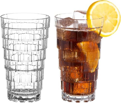 Image of Premium 350ML Juice Glasses Drinking Glasses, Highball Lead-Free Glasses, Tumblers for Water, Juice, Beer, Cocktail and Mixed Drinks - Pieces, Transparent (Hiball Glasses, 2 Count (Pack of 1))