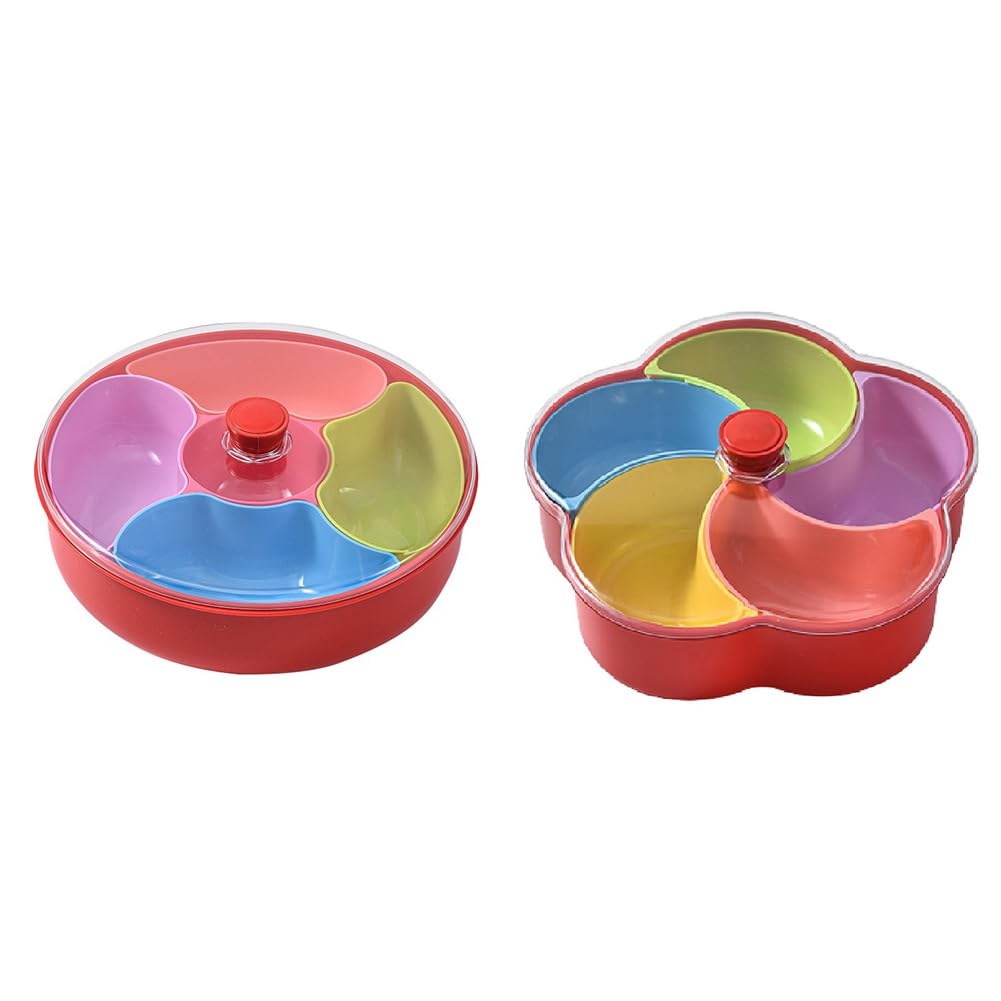 CTRLZS Flower Shaped Round Snack Fruit Tray Divided Snack Dried Fruit Container Plastic Compartmented Candy Box
