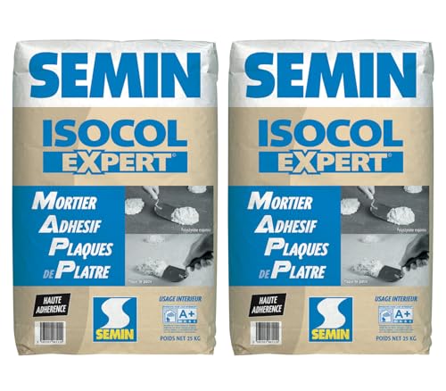 Semin Mortier Adhésif Isocol Expert - Plaques de Plâtre - Poudre - Sac de 25 kg (lot de 2)