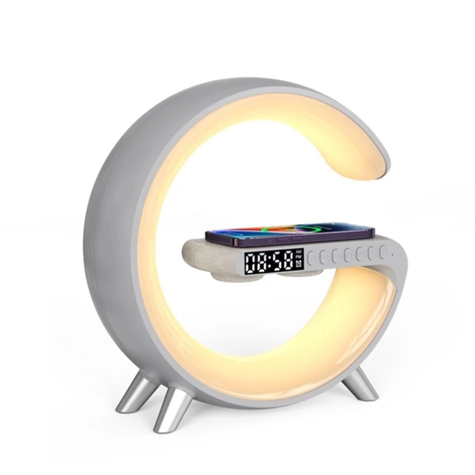 Lampada da tavolo Smart Atmosphere, caricatore wireless Luce d'atmosfera che cambia colore RGB con visualizzazione dell'ora, 256 modalità e 16 milioni di colori chiari, Lampada da tavolo con altoparla