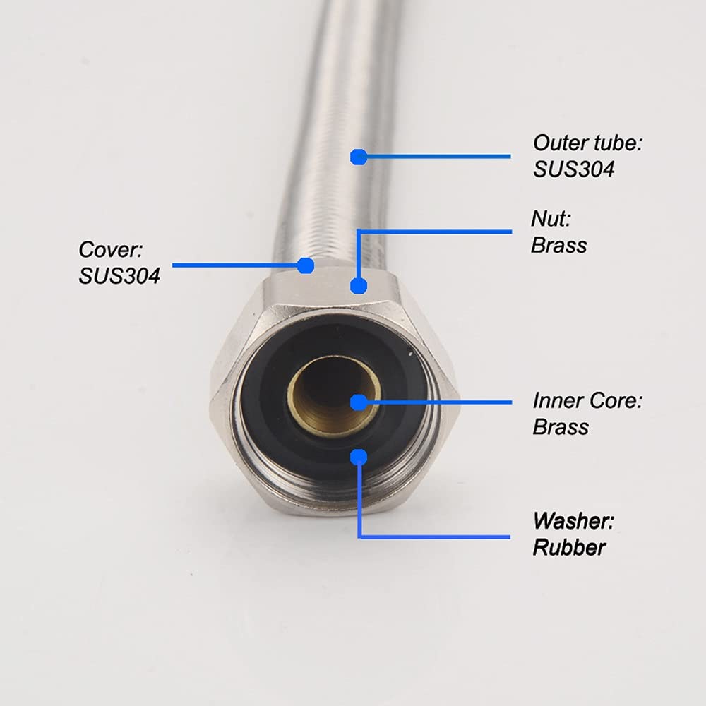 ALYHYB Par de 1/2 "x 1/2" BSP Cuenca de Cocina Monobloc Mezclador Conector Tubos de Manguera, Tubo Interno de Goma EPDM, Tubo Trenzado de Alambre de Acero Inoxidable, Longitud 16 Pulgada / 24 Pulgada