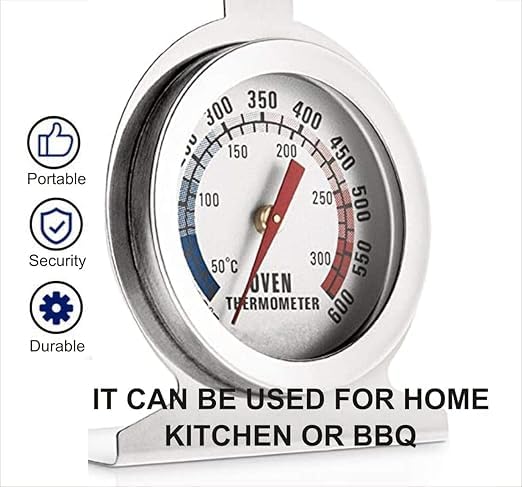 Image of Oven Thermometer, Stainless Steel, 100-600F Temperature Range, Kitchen Cooking Monitor