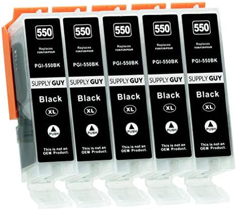 5 Ink Cartridges compatible with Canon PGI-550 PGBK Black with Chip & Level Indicator for IP7250 IP8750 IX6850 MG5450 MG5550 MG5650 MG5655 MG6350 MG6450 MG6650 MG7150 MG7550 MX725 MX925