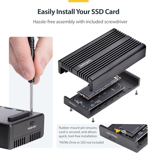 Image of StarTech USB4 40Gbps M.2 NVMe SSD Enclosure (1USB4-NVME-ENCLOSURE) | External USB-C /Thunderbolt host, Aluminum heatsink with thermal pad, B+M and M-Key, PCIe Gen 4, 2230 to 2280