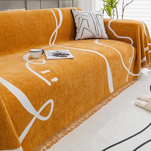 Housse de canapé anti-chat en chenille orange protégeant des griffures