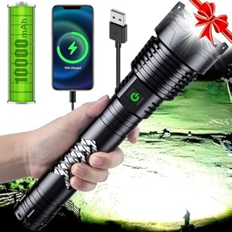 Weoxi Super Bright LED Flashlight, 1000000 High Lumen Rechargeable Flashlights with Long Handle, 10000mAh Battery, Zoomable 5 Modes for Outdoor Camping, Emergencies, XHP160-L