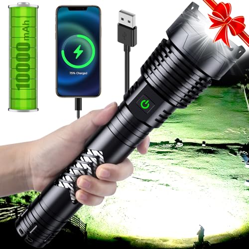 Weoxi Super Bright LED Flashlight, 1000000 High Lumen Rechargeable Flashlights with Long Handle, 10000mAh Battery, Zoomable 5 Modes for Outdoor Camping, Emergencies, XHP160-L