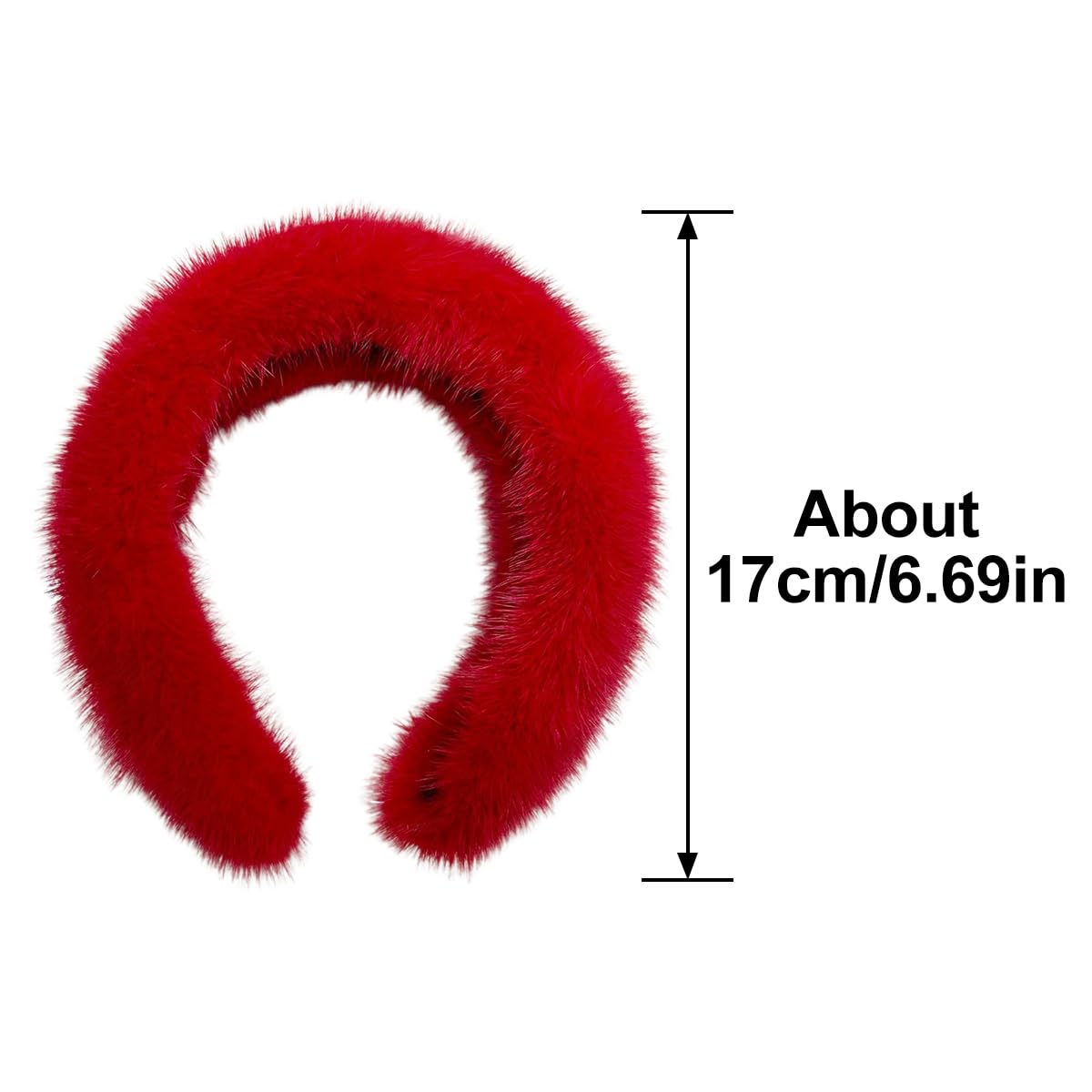 Queenbox Elastic Faux Fur Headband, Soft Furry Solid Winter Hairband for Women Fashion Makeup Trendy, Red