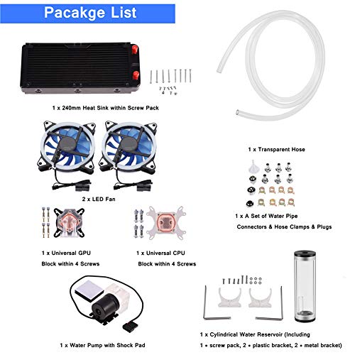 Water Cooling Kit, Diy All In One Liquid Cpu Cooler Set To 240Mm Heat Sink Cpu/Gpu Block Pump Reservoir Led Fan, Water Cooling System For Pc Computer #TOP1