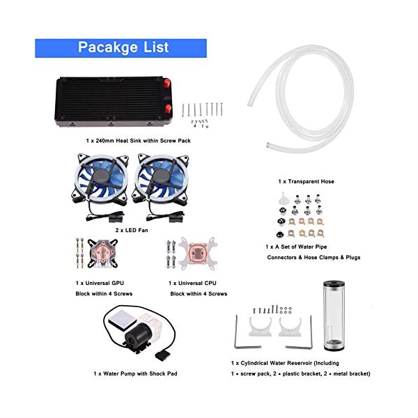 Kit de refrigeración por Agua para computadora PC, Enfriador de CPU líquido Todo en uno para Bricolaje, disipador de Calor de 240 mm, depósito de Bomba de Bloque de CPU/GPU, Ventilador LED - Image 3