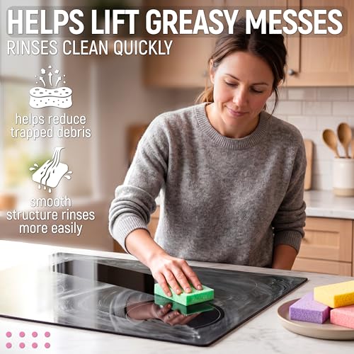 Image of PVA Household Cleaning Sponges, Cleaning Water Absorbent Sponge for Glass, Countertops, Bathroom, Kitchen, Walls, Baseboards, Car, Non Abrasive Long Use Multipurpose Sponge, 4 Pack, 4 Colors