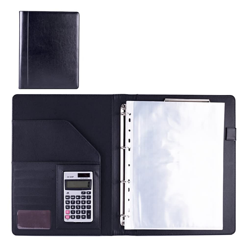 IBOWZ Cartella per Documenti in Pelle A4 Padfolio con 4 Raccoglitore ad Anelli Intervista Conferenza Documento legale Portfolio Organizer Portfolio Padfolio per Donna Uomo
