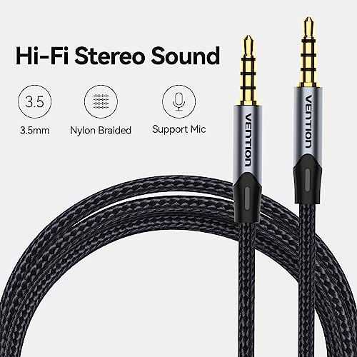 VENTION 1.5m Auxiliary Audio Cable with Microphone - TRRS Connector Compatible with Headset, Speaker, PC & More - Image 4