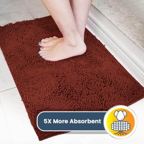 Image of Muddy Mat | Super Water Absorbent Door Mat Indoor, Microfiber Quick Dry Chenille Entryway Rug, Slip Resistant Front Door Mat, Indoor Mats for Entryway, Machine Washable Pet Rug, Brick Red 30 inch x 48 inch