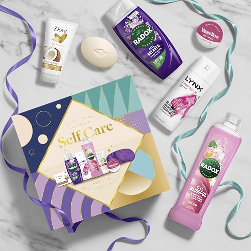 Radox, Lynx, Dove & Vaseline Self Care Collection Box 6 piece Gift Set with an Eye Mask, Body Wash, Bath Soak, Hand Cream, Lip Balm, Beauty Bar and Body Spray Deodorant - Image 3