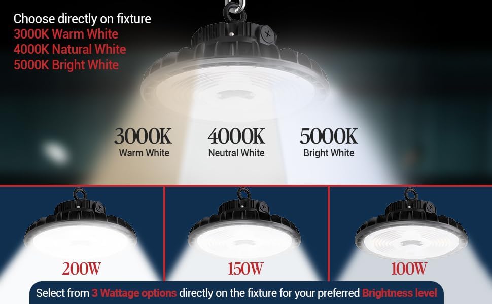 Miniatura 8 de RuggedGrade Luces LED de la serie Corvus UFO de 100 vatios de alta bahía, 14,500 lúmenes, cable de 3.3 pies, 5000 K, DLC Premium 5.1 opcional