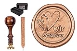Siegelstempel Set Sigillum Hochzeit mit Gravur Wir heiraten mit Herzen, incl. 1 Stange Siegelwachs