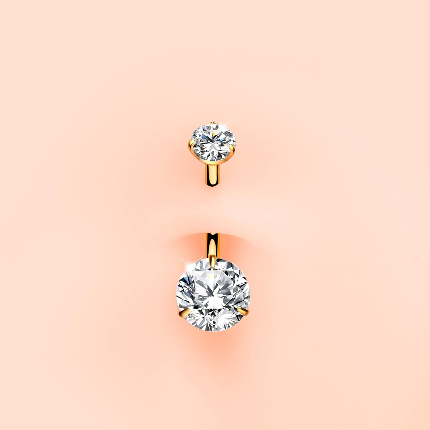 14K Gold Plated Belly Button Ring Internally Threaded 316LVM Surgical Steel with AAAAA-Grade Cubic Zirconia - 14g Stainless Steel Gold Belly Button Rings For Women - Cute Sexy Womens Simple Bellybutton Navel Piercing Jewelry (10mm) - Image 5