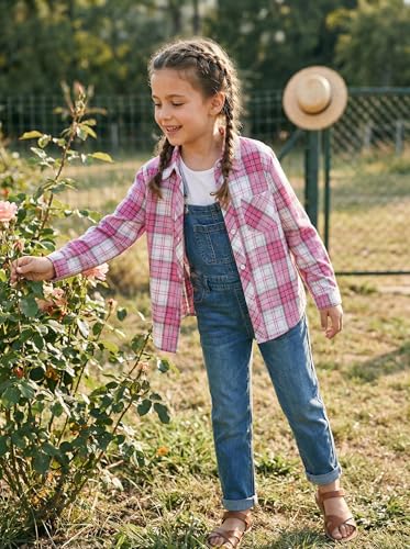 Image of SELINK Girls Long Sleeve Flannel Buffalo Plaid Button Down Shirt