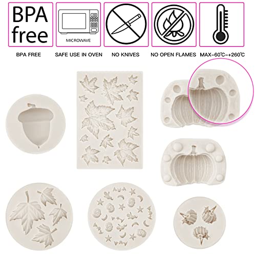 6 Pieces Pumpkin Maple Leaves Fondant Mold Halloween Maple Leaves Silicone Mold 3D Pumpkin Candle Epoxy Mold Thanksgiving Theme Silicone Mold For Making Cupcake Chocolate Cookie Fondant Cake Decor #TOP4