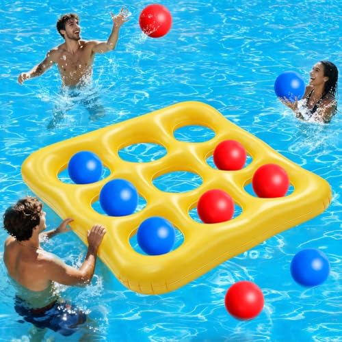 Tomatoys Gioco Galleggiante Tris Gonfiabile per Piscina con Palline Lanciatori Giocattolo Acquatico Estate Adulti Famiglie Festa Piscina Esterno