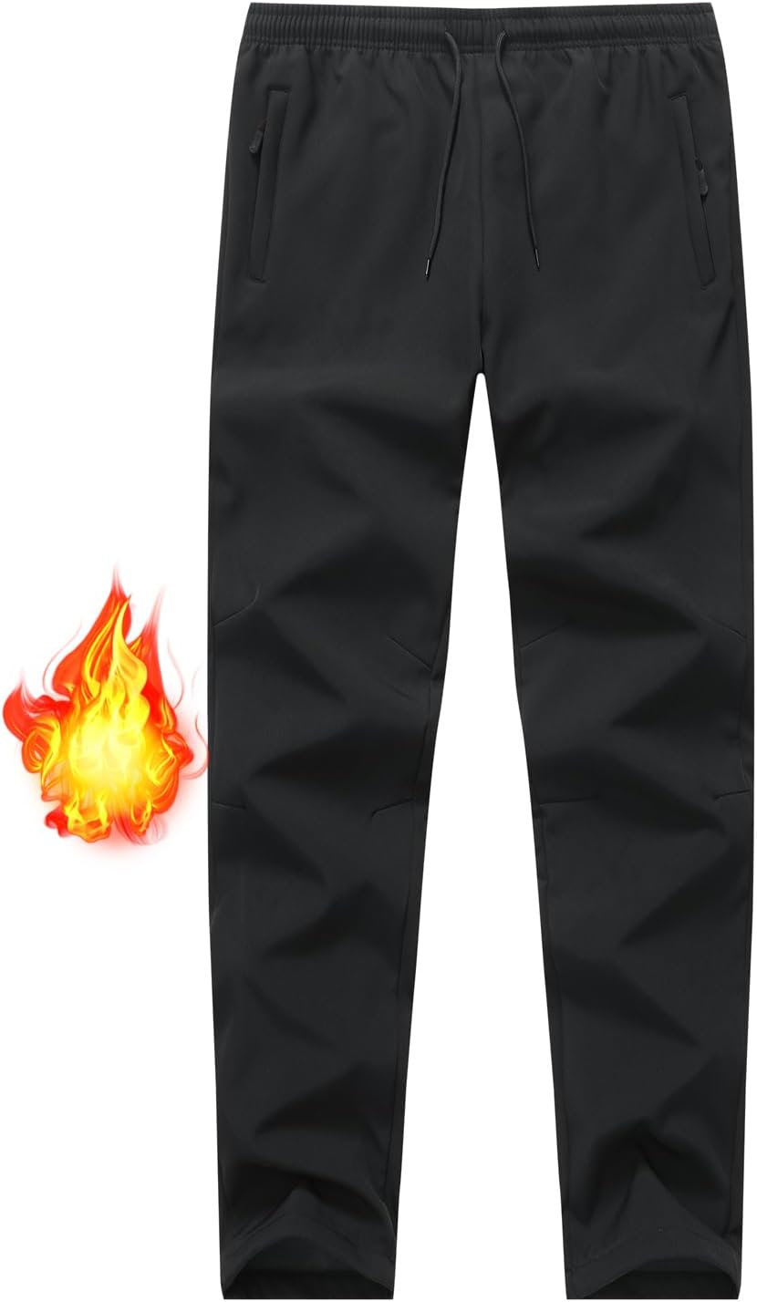 Men Fleece Lined Warm Hiking Pants Thermal Winter Ski Sweatpants - Image 2